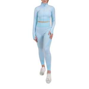 Conjunto de Yoga para Mujer, Azul Claro, 2 Piezas, Top Corto, Leggings de Cintura Alta, Spandex, Poliéster, Sin Costuras, Transpirable, Directo de Fábrica - Product Image 1