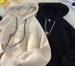 Sweat à capuche unisexe en molleton 100 % coton anti-boulochage, coupe ample, pour homme, hiver, avec gaufrage, personnalisable, sweat-shirts 3D gaufrés - Product Image 4