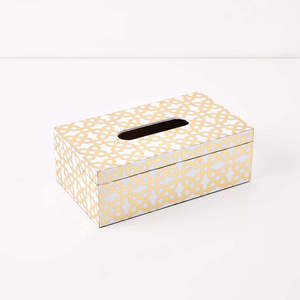 Boîte à mouchoirs moderne à motif doré, design géométrique blanc, couvercle pratique pour papier - Product Image 1