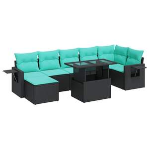 Set di divani da giardino in polyrattan nero da 8 pezzi con cuscini, mobili da esterno - Product Image 2