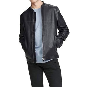 Veste en cuir véritable pour hommes de taille personnalisée à col montant style de rue pour adultes saison hivernale unie - Product Image 1