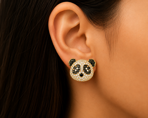 Pendientes de Panda Chapados en Oro con Circonita Cúbica Redonda, Hechos a Mano, Corte Brillante, Joyería de Oreja de Animal para Fiestas y Uso Diario - Product Image 5