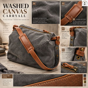 <b>Charcoal</b> Waxed Canvas Duffel <b>Bag</b> with Padded Shoulder Strap | Washed Travel Weekender Luggage with Zipper and Metal Hardware <b>Bag</b> - Product Image 5