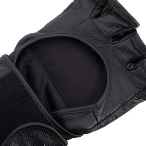 Gants de grappling MMA noirs <span class=keywords><strong>UFC</strong></span> professionnels à prix d'usine, design de logo personnalisé, en cuir véritable, demi-doigts, fermeture auto-agrippante - Product Image 5