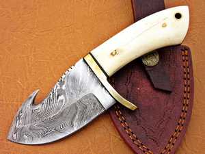Drop Point Hunting Knife With Ivory Handle Carbon Steel Blade Leather Sheath Included - Product Image 2