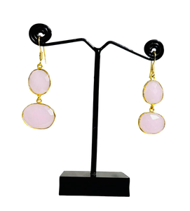 Natural <b>Rose</b> Quartz Gemstone <b>Earrings</b> <b>Gold</b> Plated Bezel <b>Stud</b> <b>Earrings</b> Elegant Indian Fashion Jewelry for Women Bridal Wedding - Product Image 5
