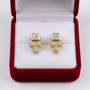 Wholesale 14k Solid Yellow <b>Gold</b> Natural Diamond Square Cluster Trefoil <b>Screw</b> <b>Back</b> Stud <b>Earrings</b> Memoria Jewels - Product Image 1