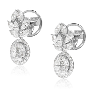 Luxury Flower <b>Stud</b> <b>Earrings</b> With Marquise Cut Diamond Halo 925 <b>Silver</b> Women Wedding Jewelry - Product Image 1