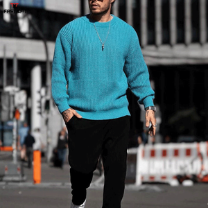 Pull en cachemire et laine tricoté à manches longues, couleur unie, avec logo personnalisé sur le devant, pour homme, hiver, séchage rapide, anti-plis - Product Image 6