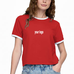 <b>Top</b> Trending Women's <b>Red</b> <b>Crop</b> T-Shirt Crew Neck Short Sleeve 100% Cotton Jersey Logo Print Casual Loose Fit Spring Summer - Product Image 1