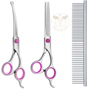 Kit Profesional de Tijeras de Peluquería Canina de Acero Inoxidable de Alta Resistencia de 2 Piezas, con Puntas Redondeadas, Cuchillas Curvas y Tijeras de Entresacar de 23 Dientes para - Product Image 3