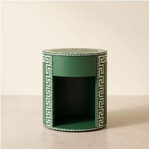 Table de chevet ronde en os vert fait main en Inde, motif grec, 1 tiroir, table de chevet de luxe - Product Image 1