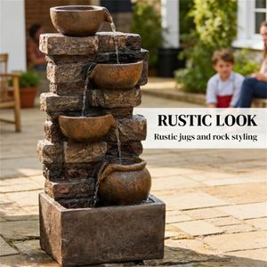 Fontana da Giardino Rustica Marrone con Luci LED - Elegante Gioco d'Acqua per Esterni - Product Image 2