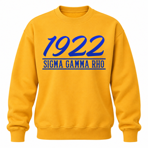 เสื้อสเวตเชิ้ตคอกลมสีเหลืองทอง Sigma Gamma Rho พร้อมตัวอักษรชมพู 1922 Sorority แขนยาว - Product Image 3