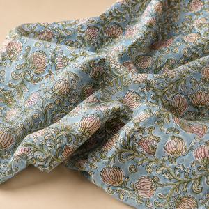 Hand Block Printed Cotton Fabric <b>Set</b> Blue Floral Buta Pattern Soft Breathable Dress Material for Kurta <b>Sewing</b> Home Decor - Product Image 1
