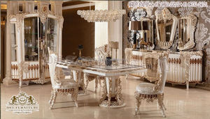 Muebles de comedor de madera de teca de diseño Imperial, juego de comedor de 6 plazas con acabado dorado y lujoso, tallado a mano - Product Image 5