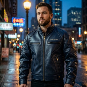 Men's Black Leather Stand Collar Regular Fit <b>Jacket</b> <b>Racing</b> Biker <b>Jacket</b> Custom Leather Riding <b>Jacket</b> Wholesale Manufacture - Product Image 4