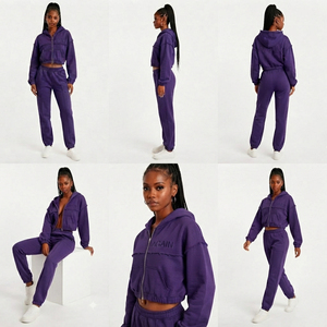 Conjunto Deportivo de Mujer con Sudadera Corta con Cierre Frontal y Pantalones de Chándal, Top Corto con Bordado Chenille de Manga Larga, Ropa de Invierno, Felpa de Algodón 450 - Product Image 5