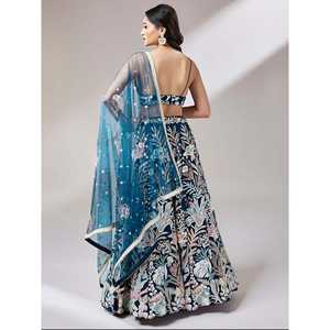 Precioso diseñador de red de lentejuelas azul verde azulado Lehenga Choli con Dupatta - Product Image 5