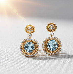 Boucles d'oreilles tendance en topaze bleue hydro-cushion avec CZ |   Argent 925 plaqué or 18 carats |   Boucles d'oreilles pendantes de 4 pouces |   Cadeau pour elle - Product Image 6