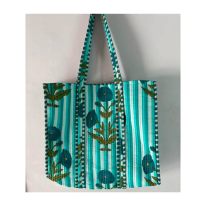 Bolsos de mano de algodón con estampado de bloques Bolso acolchado de algodón con estampado de bloques de mano indio Bolso de playa - Product Image 6