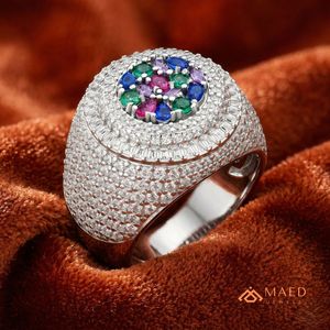 Luxury Iced Out Moissanite <b>Ring</b> for Men Oval Signet Hip Hop <b>Ring</b> Baguette Halo Multicolor Gemstone Statement <b>Ring</b> - Product Image 4