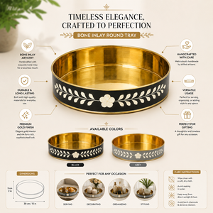 Bandeja Redonda de Lujo con Incrustaciones de Hueso |   Bandeja Decorativa Hecha a Mano para Servir Café y Té, Decoración Premium para el Hogar, Regalo para Bodas y el Hogar - Product Image 5