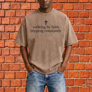 Personalized Vintage Acid Wash Heavy 100% Cotton 240 GSM Oversized Tee Streetwear Crewneck Summer Vacation OEM T-<b>Shirt</b> for Men - Product Image 3