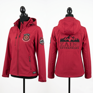 Chaqueta Softshell ZAINI para Hombre y Mujer, 220gsm, Resistente al Agua, Tejido de Poliéster Laminado, Capucha Naranja, Cierre Completo, Cuello Alto, Ecológica - Product Image 1