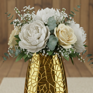 Florero de Metal Dorado con Mosaico Geométrico de Lujo, Elegante Centro de Mesa Hecho a Mano para Decoración Moderna del Hogar, Unidad Individual - Product Image 3