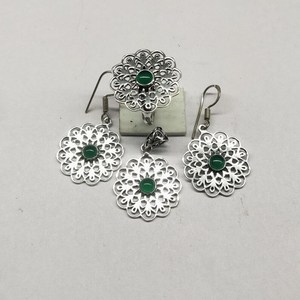Ensemble de bijoux en argent Sterling 925, Onyx vert, boucles d'oreilles faites à la main, pierres précieuses de luxe, cadeau de fête de mariage pour femmes - Product Image 2