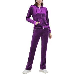 Conjunto de pantalones con cuello alto y puños, tela suave y transpirable, bolsillos laterales, cintura con cordón, chándal de terciopelo. - Product Image 2