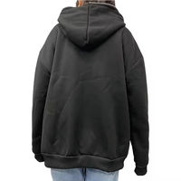 Sudadera con Capucha Negra Unisex Oversize con Pedrería, de Forro Polar y Algodón, Estilo Casual, para Otoño, Corte Regular, Color Liso, con Bolsillos
