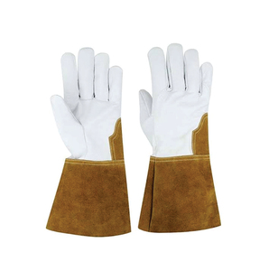 Holy Signs International HSI-1450 Extra Long Leather Welding <b>Gloves</b> Fleece Lining Molten Metal Splash Test <b>Type</b> B MIG/TIG Use - Product Image 1