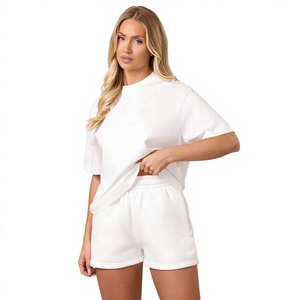 T-shirt court blanc à col rond et manches courtes pour femme, coupe ajustée, décontracté, en jersey, pour le printemps et l'été - Product Image 1