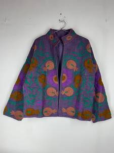 Purple TNT Fabric Suzani <b>Embroidered</b> <b>Jacket</b> <b>Women</b> Boho Pomegranate Motif Heavy Thread Work Short Open Front Winter Coat suzani - Product Image 5