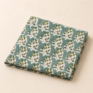 Tela de Algodón Estampada a Mano con Diseño Floral Buta en Color Verde Azulado Oscuro, Suave y Transpirable, para Confección de Kurta y Decoración del Hogar - Product Image 4
