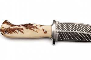 Handcrafted Feather Pattern Utility Knife Natural Bone Handle Fixed Blade <b>Craft</b> <b>Tool</b> - Product Image 6