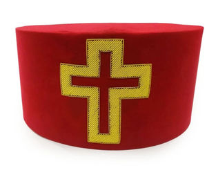 หมวกมงกุฎมาตรฐานคุณภาพสูงสำหรับราชอธิบดีแห่งราชอัครอาร์ค  กำมะหยี่สีแดงและเชือกสีทอง สายปรับได้ หมวกทรงกลมสำหรับพิธีกรรมเมสัน - Product Image 3