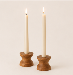Handcrafted Natural Mango Wood Taper <b>Candle</b> Holder <b>Set</b> Modern Hourglass Design Candlestick Stand For Home Table Decor & Wedding - Product Image 3