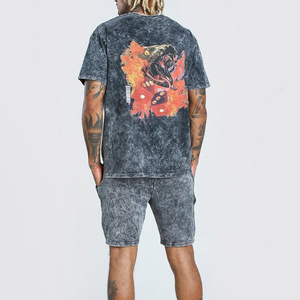 Men Shorts And T shirts <b>Sets</b> New Design Custom Logo 100% Cotton Jersey Acid Wash Heavyweight <b>Twin</b> <b>Set</b> For Men's - Product Image 2