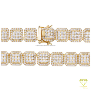 Chaîne cubaine en argent sterling 925 avec diamants moissanite et détails ronds, style hip-hop glacé, pour hommes et femmes - Product Image 2