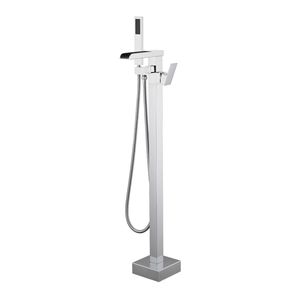 Rubinetto da Bagno Nero Opaco Autoportante con Cascata e Doccetta, Montaggio a Pavimento - Product Image 1