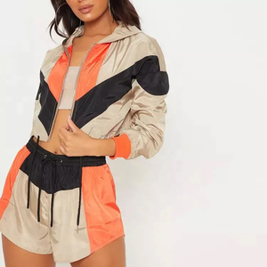 Women's <b>White</b> Black Solid Casual Hooded Short Sports Wear <b>Set</b> Long Sleeve Regular Fit Full Waterproof 100% Nylon Quick-Dry - Product Image 3