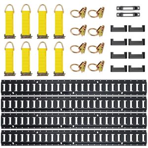 Set di 30 Pezzi E-Tracks da 1,5 m con 4 Binari in Acciaio, 2 Binari a Singola Fessura, 8 Anelli a O, 8 Fissaggi a D, Kit Binari D-Track per Fissaggio - Product Image 1