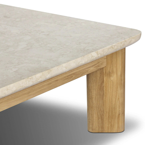 Premium Luxury Home Villa Low Profile Centerpieces Sofa <b>Coffee</b> <b>Table</b> Made Of Solid Teak Wood Frame With Cream Natural <b>Marble</b> Top - Product Image 4