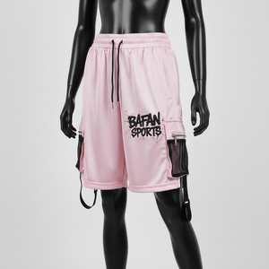 Shorts de basket-ball pour femmes, légers, en tissu polyester mesh rose, avec logo imprimé, style cargo. - Product Image 4