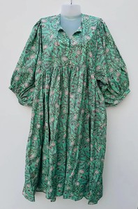 Robe midi en coton imprimé pour femme, col profond avec fermeture à cordon - Product Image 3