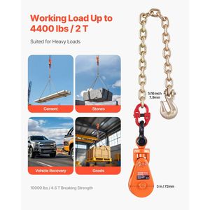Polea de Bloqueo de 2 Toneladas con Cadena G80, Polea de 3 Pulgadas, Cable de Acero de 3/8 Pulgadas para Remolque, Rescate y Grillete Giratorio - Product Image 3