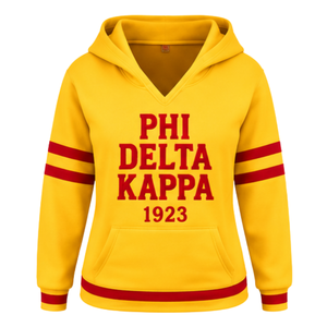 PDK <b>Women</b> Gold <b>Hoodie</b> <b>Red</b> Book Candle Graphic 1923 Varsity Striped Sleeve Hooded Pullover Sweatshirt Kangaroo Pocket Ribbed Hem - Product Image 3